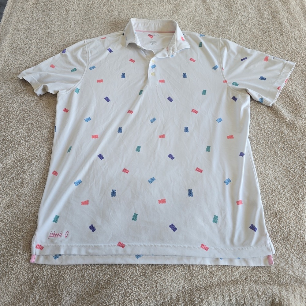 Johnnie-O Men's "The Gummy" Prep-formance Golf Polo All-Over Gummy Bears Sz L